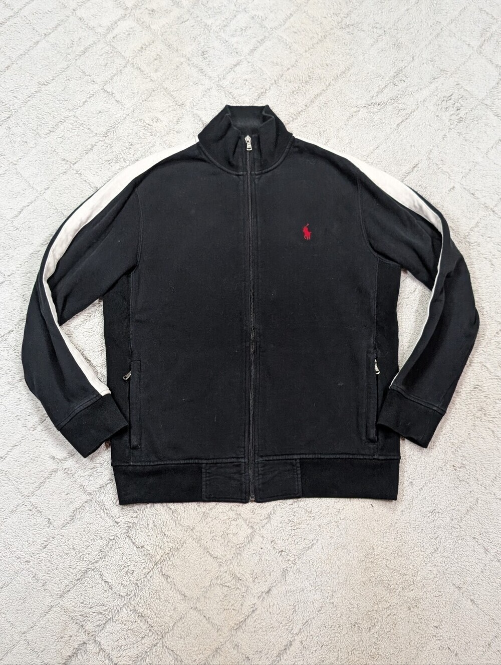 Polo Ralph Lauren Jacket Mens M Black Track Interlock Full Zip Cotton Blend Y2K